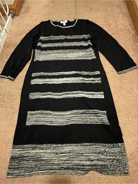 Dressbarn black dress with horizontal silver stripes, size L
